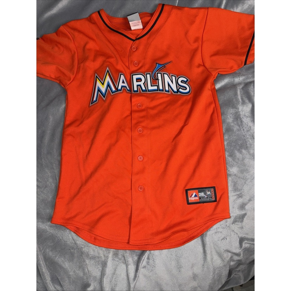 VTG Miami Marlins Embroidered Button Up Majestic Jersey Youth Size Large